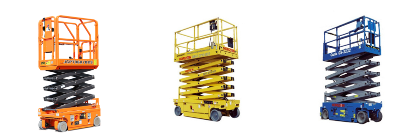 diesel and electric scissor lifts next t o one another